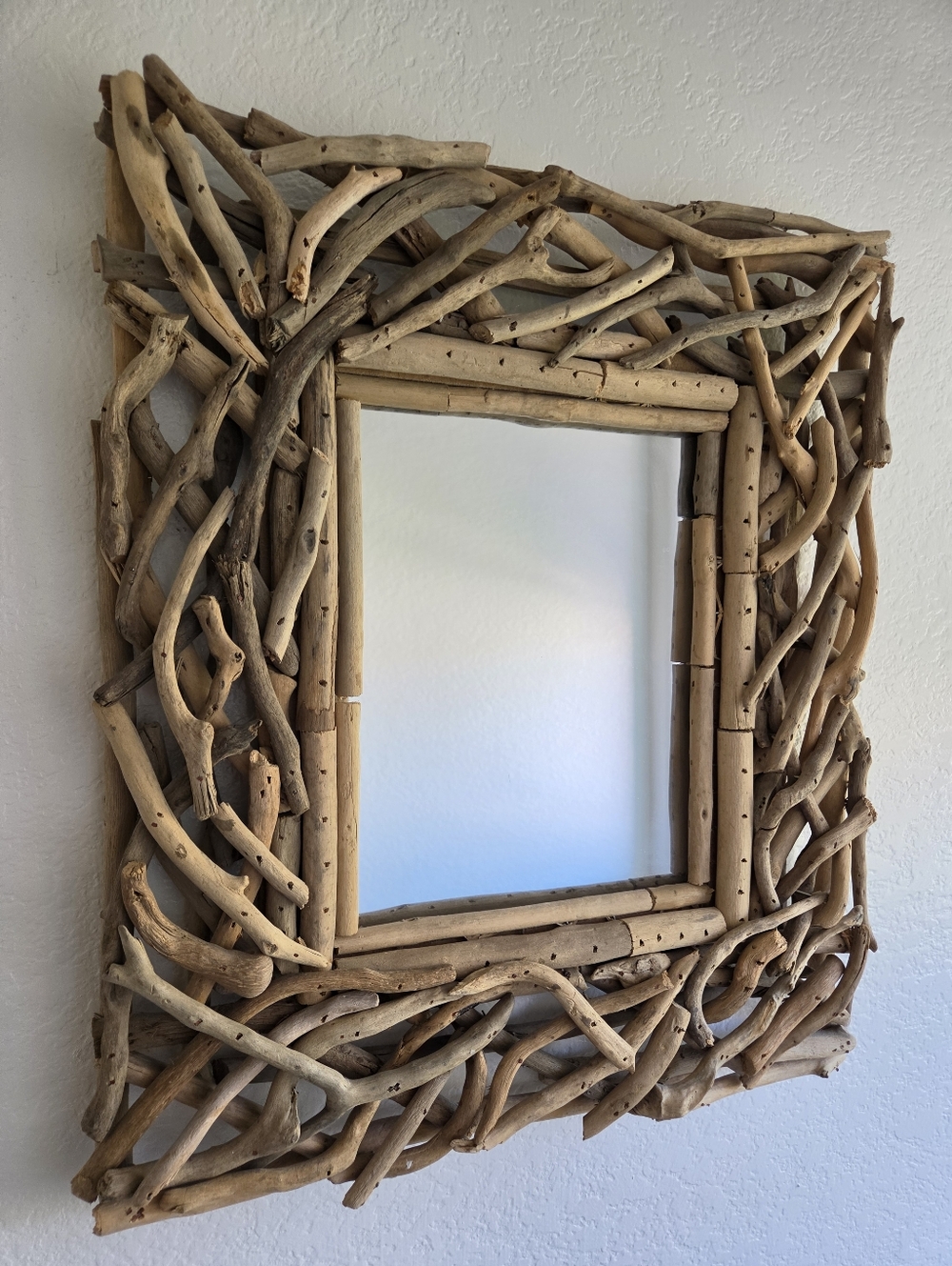 Natural Driftwood Square Wall Mirror - Brown